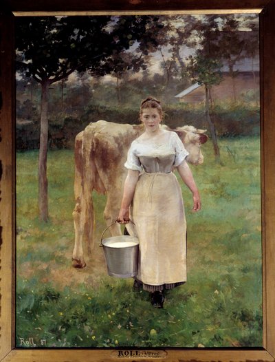 農家のマンダ・ラメトリーアルフレッド・フィリップ・ロール（1846-1919）による絵画 1887年 日2,14 x 1,61 m パリ、オルセー美術館 - 農場のメイド、マンダ・ラメトリー（Manda Lametrie）。アルフレッド・フィリップ・ロール（1846-1919）による絵画 作： Alfred Roll