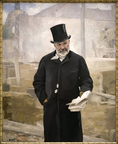 ジャン・シャルル・アドルフ・アルファンの肖像（1817-1891）、オスマン男爵の協力者、公共事業の監督者、パリの緑地のレイアウト、1889年の世界博覧会の作品監督、アルフレッド・ロールによるキャンバスの油絵（1846-1919） ）。 写真 作： Alfred Roll