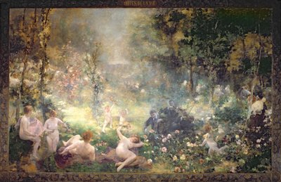 人生の喜び：花、女性、音楽（壁画） 作： Alfred Roll