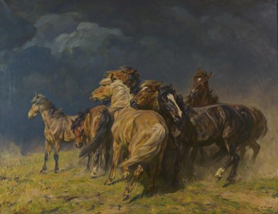 強風の中の馬 作： Alfred Roloff