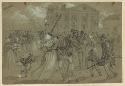 アーカンソー州リトルロックに集まったアフリカ系アメリカ人の兵士 作： Alfred Rudolph Waud