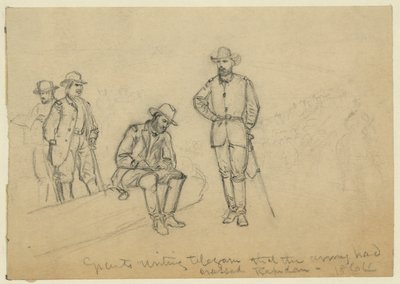 陸軍がラピダンを渡ったという電報を書く許可 作： Alfred Rudolph Waud