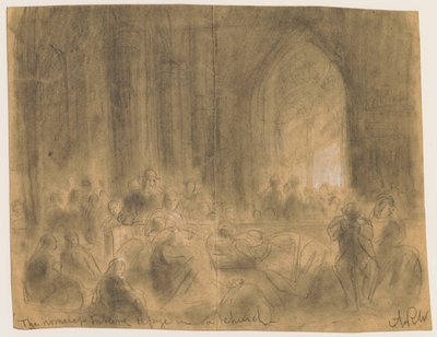 1871年のシカゴ火災の際にホームレスが教会に避難した 作： Alfred Rudolph Waud