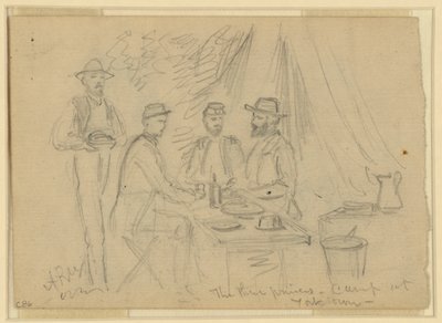 1862年4月5日から5月4日までのヨークタウンでのキャンプでの3人の王子様（紙に鉛筆 作： Alfred Rudolph Waud