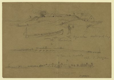 軍事施設の3つのシーン-ペンビナによって破壊されたオギーチーのバッテリー低下 作： Alfred Rudolph Waud
