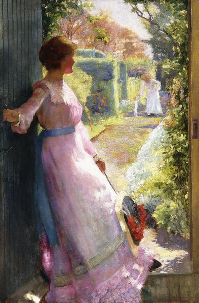 彼女の妹ヘーベをお茶に迎えるアーティストの妻 作： Alfred Sangster
