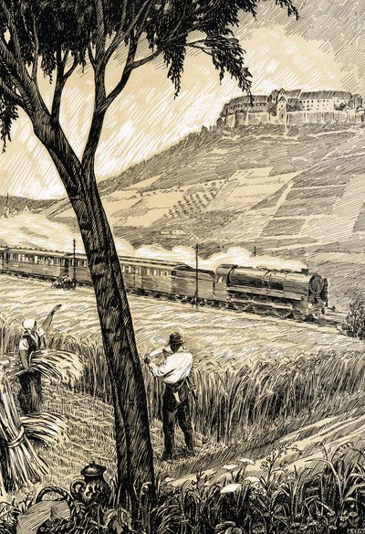 ドイツ鉄道 - フライブルクの田園地帯を走る列車 作： Alfred Seckelmann