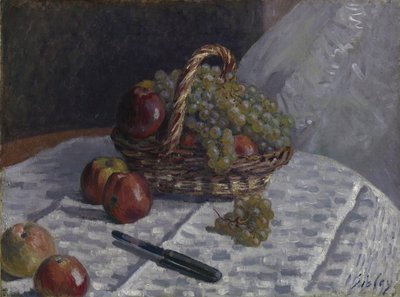 かごの中のリンゴとブドウ、1880〜81年頃 作： Alfred Sisley