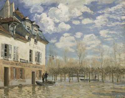 ポートマーリーの洪水のボート 作： Alfred Sisley
