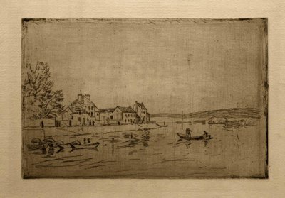 Edges du Loing：係留された6つのカヌー 作： Alfred Sisley