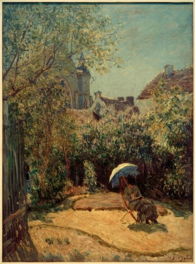 傘を持つ女性-夏のシーン 作： Alfred Sisley