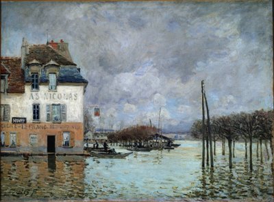 ポートマーリーの洪水 - 油彩・キャンバス 作： Alfred Sisley