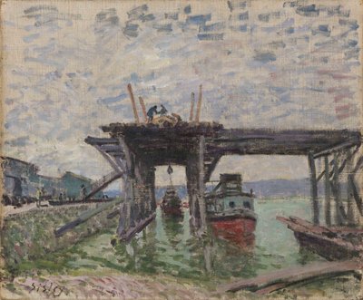 ドイツ語：建設中の橋 River Boat Garage 作： アルフレッド・シスレー