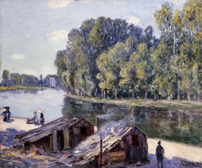 太陽が輝く運河デュロインの端にある小屋。 LoingCanalのほとりのキャビン-太陽の影響 作： Alfred Sisley