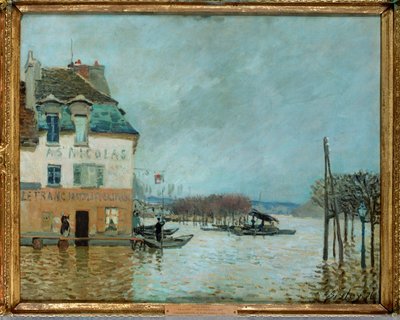 ポート＝マルリー港の浸水による船 (キャンバスに描かれた絵) 作： Alfred Sisley