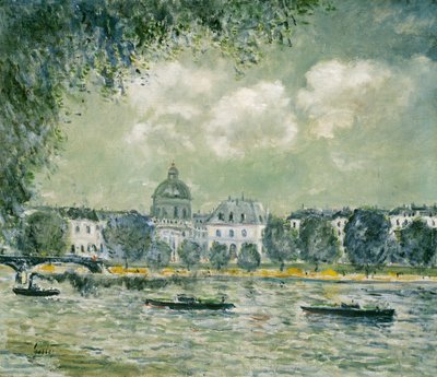 フランス学士院とポンデザールのあるセーヌ川沿いの風景 作： Alfred Sisley