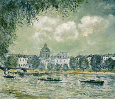 Institut de France と Pont des Arts のあるセーヌ川沿いの風景、c. 1875年。 作： Alfred Sisley