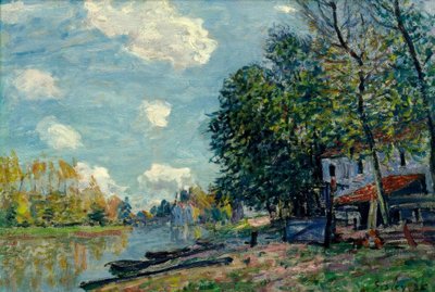 モレ-ロインの銀行 作： Alfred Sisley