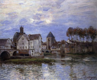 サンセットブリッジのモレット。ルポンドモレオクサンソレイユ、1892 作： Alfred Sisley