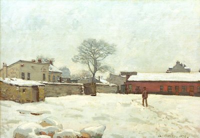 雪の中、Marlyle-Roiの農場 作： Alfred Sisley