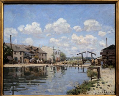 1872年のパリのサン・マルタン運河 閘門の眺め。アルフレッド・シスレー（1839-1899）による絵画 1872年 薄暗い。0.38 x 0.46 m パリ、オルセー美術館 - 1872年のサン・マルタン運河の眺め。水門の眺め。アルフレッド・シスレー(1839-1899)による絵画 1872年 日 0.38 x 0.46 m 作： Alfred Sisley