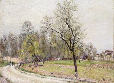 春の森の端、夕方。プランタンのラリジエールデラフォレ、ルソワール、1886 作： Alfred Sisley