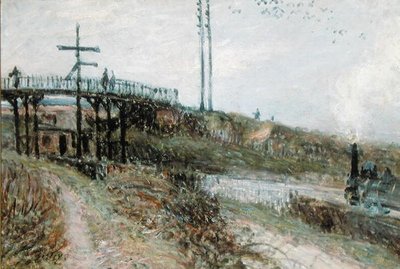 セーヴルの鉄道に架かる歩道橋、1879年頃 作： Alfred Sisley
