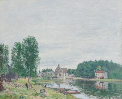 The Matrat Boatyard, Moret-Sur-Loing, 雨天 作： Alfred Sisley