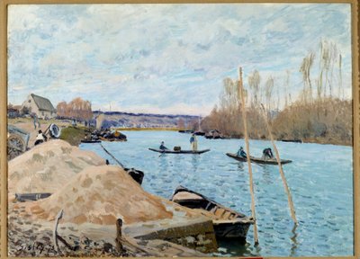 港のセーヌ川、マルリー、砂山 作： Alfred Sisley
