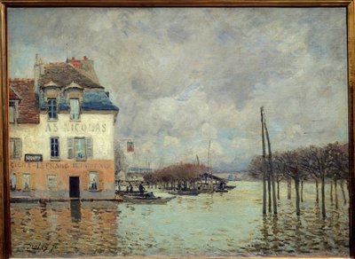 ポルト・マルリー（Port-Marly）の洪水 アルフレッド・シスレー（1839-1899）の絵画 1876年 薄暗い。0,60 x 0,81 m パリ、オルセー美術館 作： Alfred Sisley