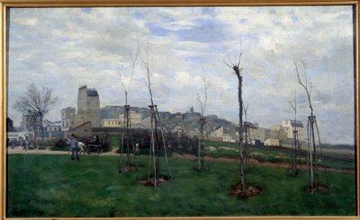 バティニョールの花の都から撮影されたモンマルトルの眺め アルフレッド・シスレー（1839-1899）作画 1869年 日の丸0.7x1.17 m グルノーブル、ミュゼ・デ・ボザール 作： Alfred Sisley