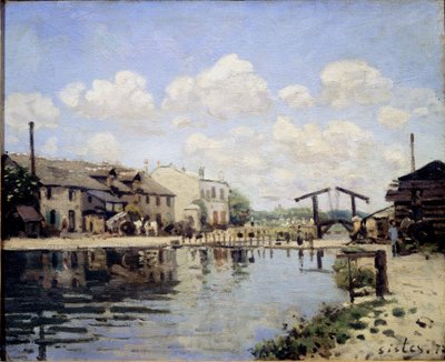 1872年のセント・マーティン運河の眺め。水門の眺め - 油彩・キャンバス 作： Alfred Sisley