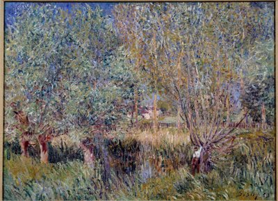 オルバンヌ川のほとりの柳。アルフレッド・シスレー（1839-1899）の作品 作： Alfred Sisley