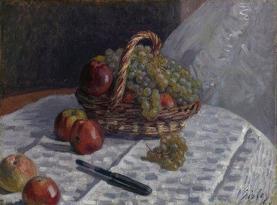 リンゴとブドウのバスケット。 1880-81年頃 作： Alfred Sisley