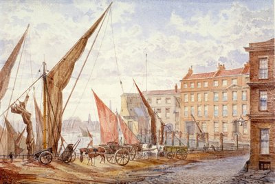 1865 年、ロンドン市クイーンハイズ、メードストーン埠頭の眺め。 作： Alfred Slocombe