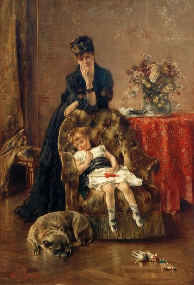 A.スティーブンス、眠っている子供 作： Alfred Emile Stevens