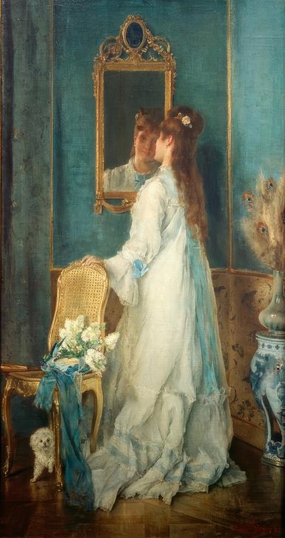 鏡の前の女の子、アルフレッドスティーブンス 作： Alfred Emile Stevens