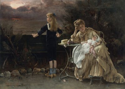 母と子供たち、1883 年。 作： Alfred Emile Stevens