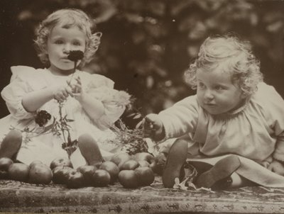 姪 - 花を持つフローラとヘドウィグ、c. 1896年。 作： Alfred Stieglitz