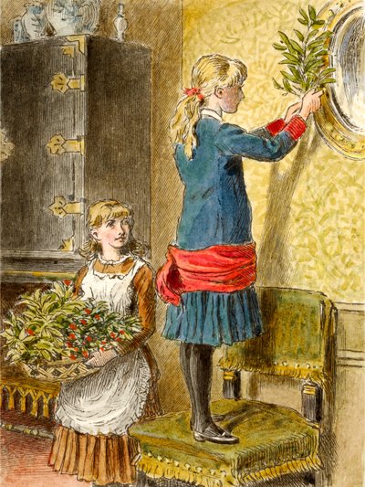 クリスマスの飾り付け、パブ。1854. 作： Alfred W Cooper