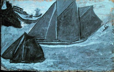 港に停泊中のボート（油彩、カード、ボードに貼付） 作： Alfred Wallis