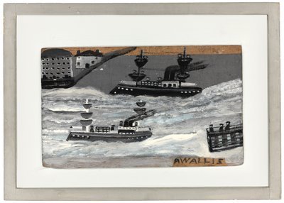 戦時中の砲艦（パネルに油彩）（1074078も参照） 作： Alfred Wallis