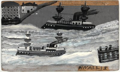 戦時中の砲艦（パネルに油彩）（1074079も参照） 作： Alfred Wallis