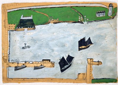 聖ミカエルの山のあるマウントズベイ（石油とクレヨンを搭載） 作： Alfred Wallis