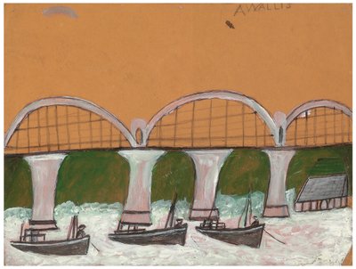 サルタッシュ橋（カードに鉛筆と油） 作： Alfred Wallis