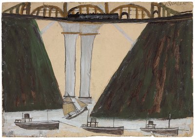 ソルタッシュ・ブリッジ、1930年頃（カードに鉛筆と油彩 作： Alfred Wallis
