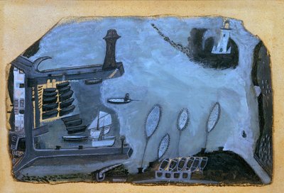 「これはかつてあったセイインフィッシャーリー」：セントアイブスハーバーとGodrevy灯台 作： Alfred Wallis
