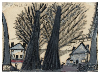 2本の木（カードに鉛筆と油） 作： Alfred Wallis