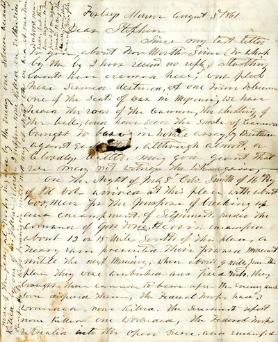 1861年8月3日、スティーブンへの手紙（アルフレッド・ワーナー）。 作： Alfred Warner