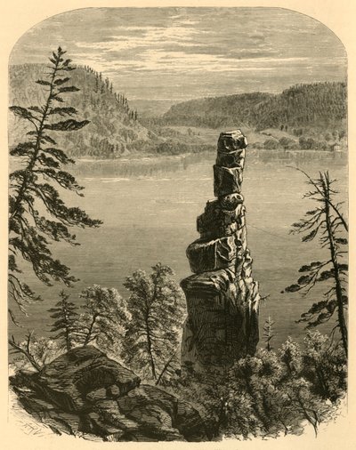 「クレオパトラの針、デビルズ レイク、ウィスコンシン」、1874 年。 作： Alfred Rudolph Waud